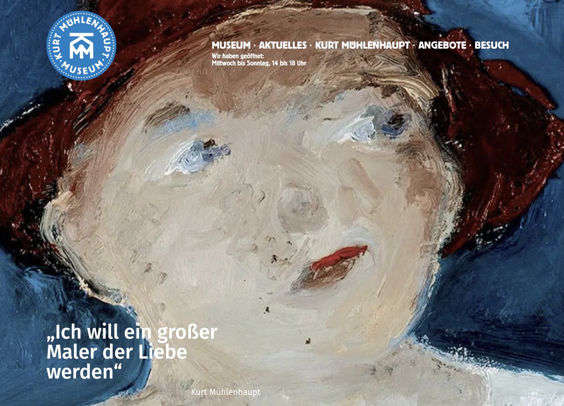 Website des Kurt Mühlenhaupt Museums mit einem gemalten Porträt