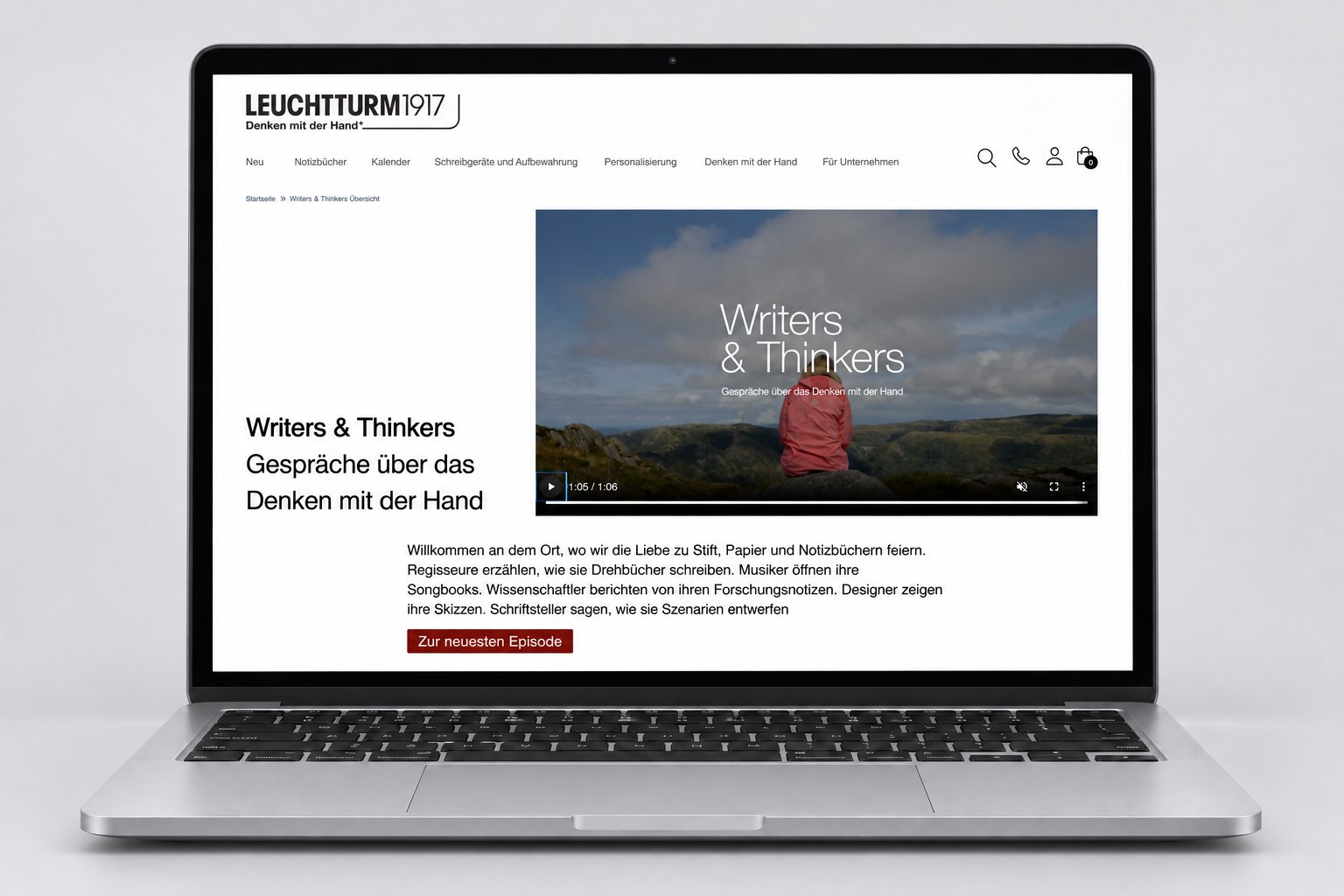 Leuchtturm1917-Website „Writers & Thinkers“ auf einem Laptop