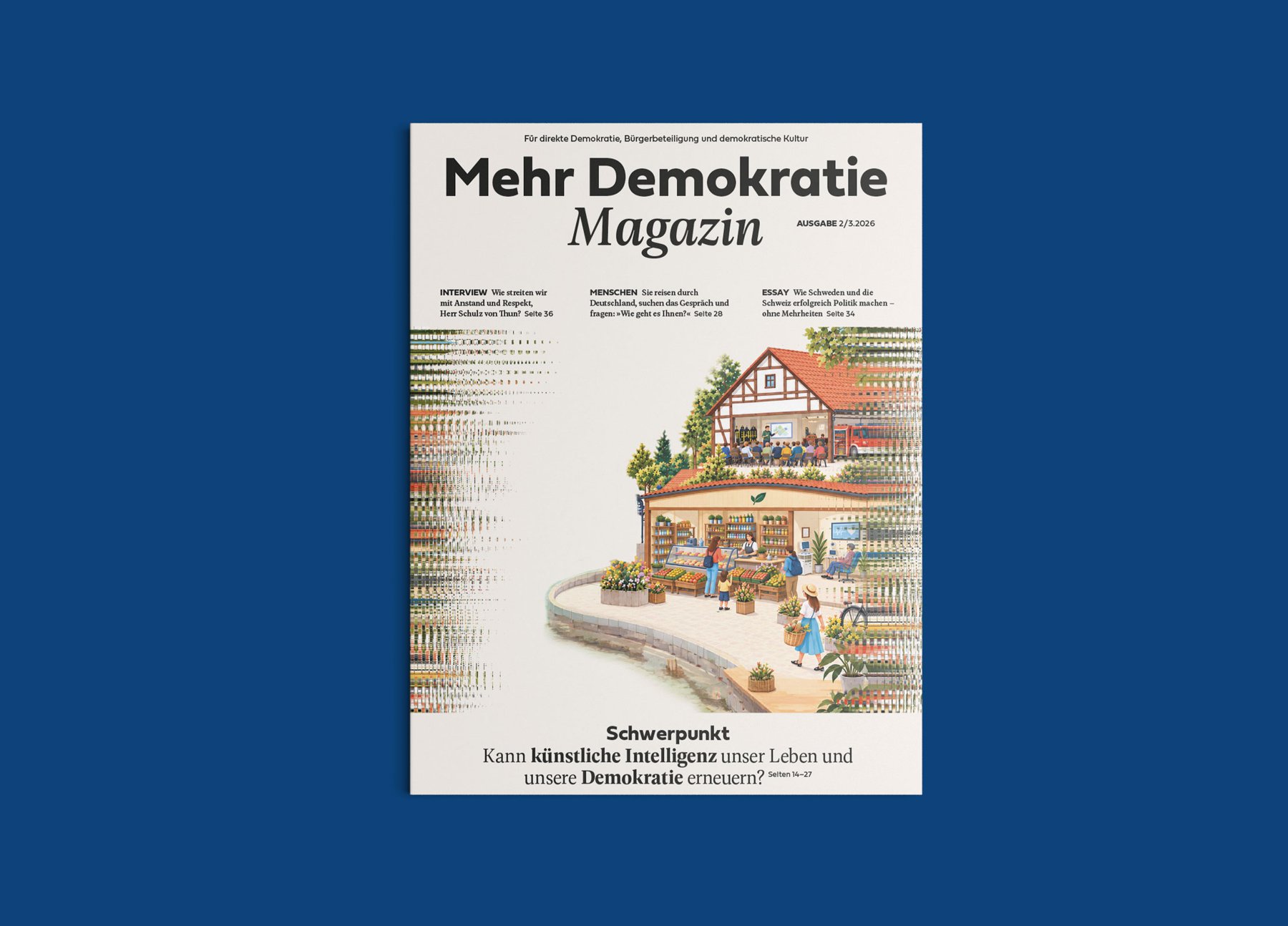 Titelblatt des Mehr Demokratie Magazins mit einer Illustration